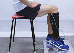 フォースプレートを使った実験風景。