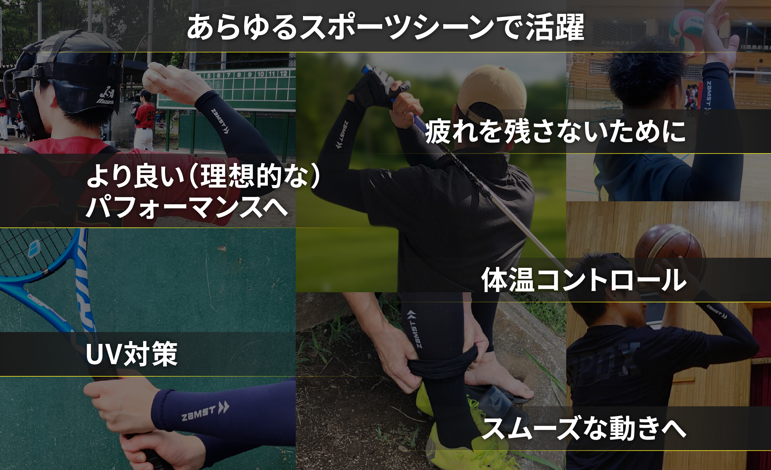 あらゆるスポーツシーンで活躍 疲れを残さないために より良い(理想的な)パフォーマンスへ 体温コントロール UV対策 スムーズな動きへ